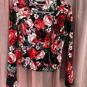 Material Girl Floral Blazer - Red and Black